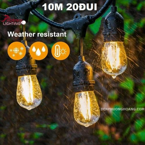 Đèn dây trang trí ngoài trời 10 mét 20 đuôi kín nước