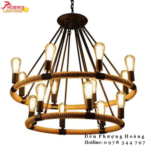 Đèn chùm: Mẫu đèn chùm dây thừng trang trí phòng khách