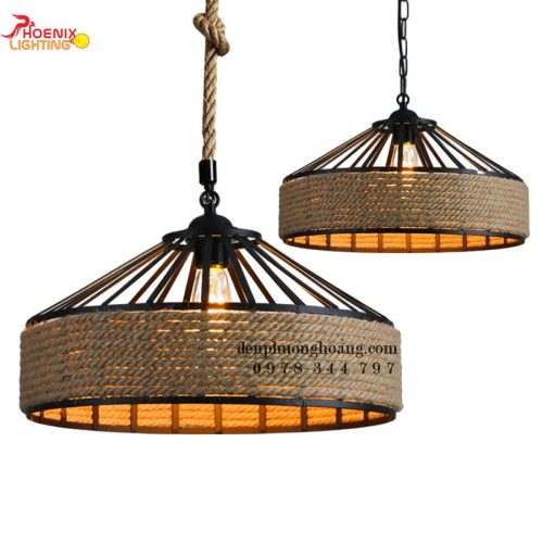 Đèn thả lồng sắt cuốn dây thừng trang trí