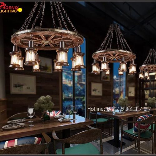 Đèn decor thả gỗ bánh xe trang trí phong cách cổ điển (2)