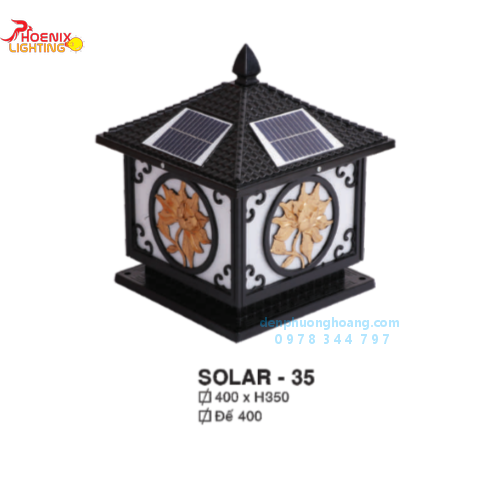Đèn trụ cổng năng lượng mặt trời họa tiết hoa mặt trời D400