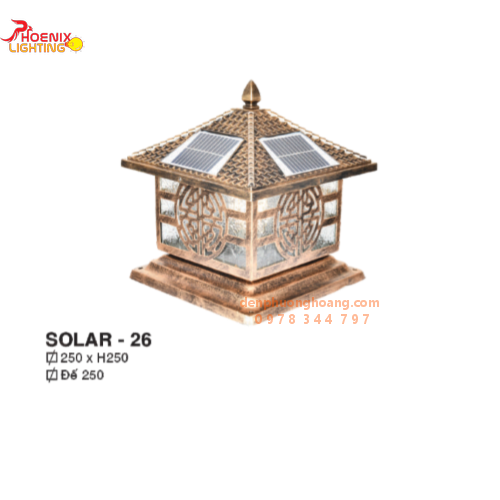 Đèn trụ cổng nhôm đúc năng lượng mặt trời SOLAR 26