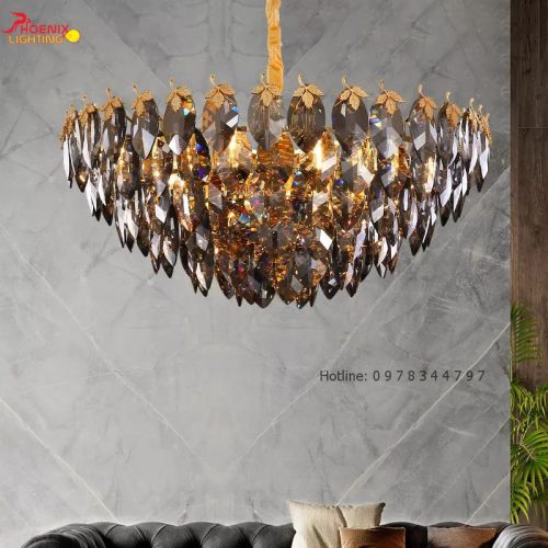 Đèn chùm pha lê trang trí phòng khách biệt thự