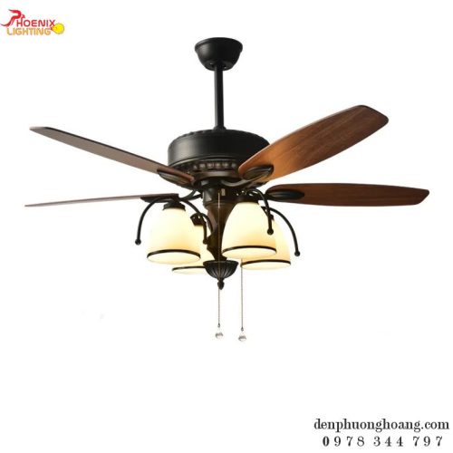 Đèn Quạt Trần Cánh Gỗ Cổ Điển QT-1008