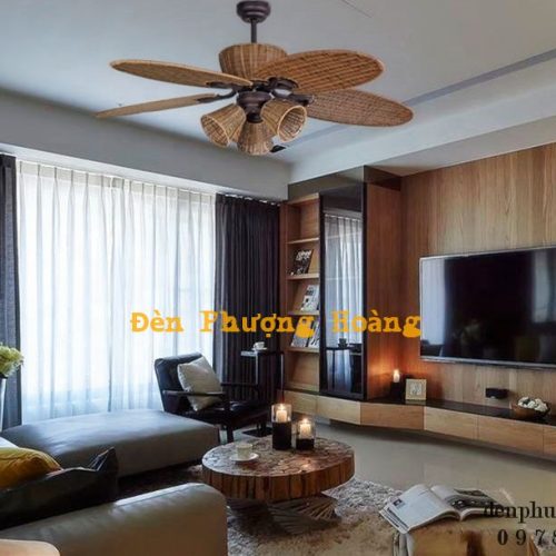 Đèn Quạt Trần Decor Mây Tre - Đèn Phượng Hoàng