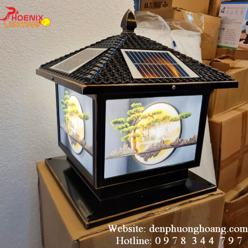 Đèn Trụ Cổng Đầu Cột Năng Lượng Mặt Trời PHFJ-208 Hình Tiểu Cảnh Bonsai