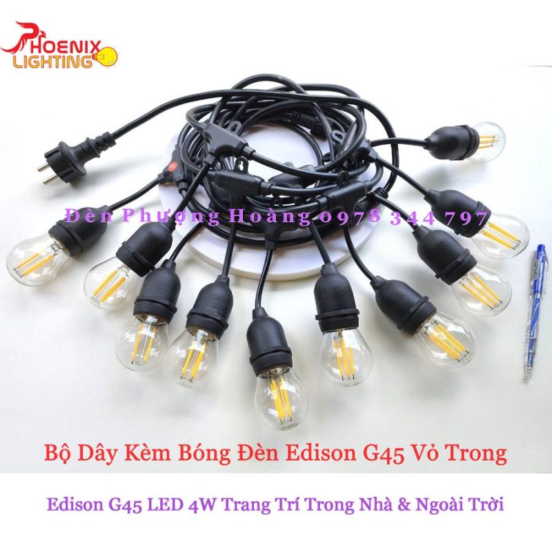 Dây đèn trang trí ngoài trời 5 mét 10 bóng Edison G45 – Đèn Phượng Hoàng