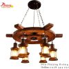 Đèn chùm gỗ decor bánh lái tàu trang trí nhà hàng hầm rượu kiểu dáng Vintage