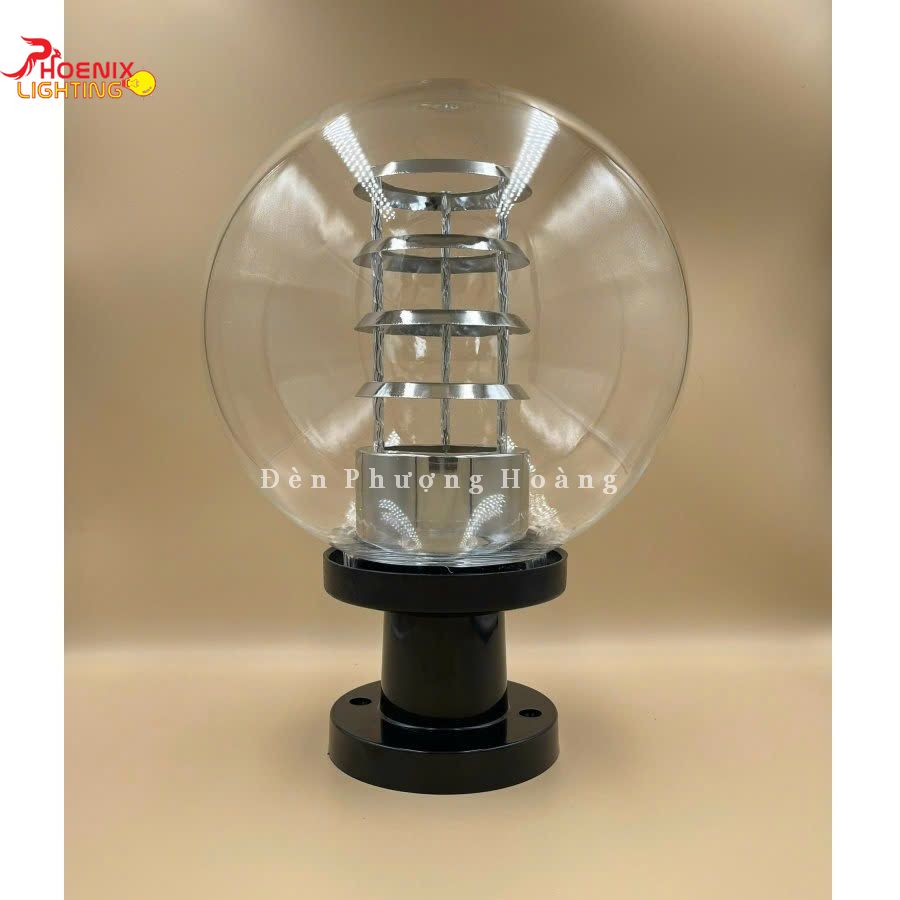 Đèn Cầu Tròn Có Tháp Lắp Cột Cổng Sân Vườn Vỏ Nhựa Trong Suốt D200