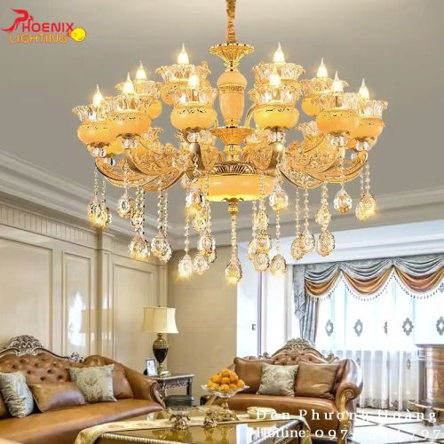 Đèn Chùm Cá Chép Hóa Rồng Trang Trí Phòng Khách Sang Trọng PH8017 - 15 Bông