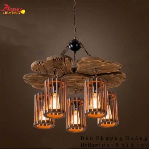 Đèn Chùm Gỗ Cánh Hoa Mộc Trang Trí Phong Cách Retro PHDC20
