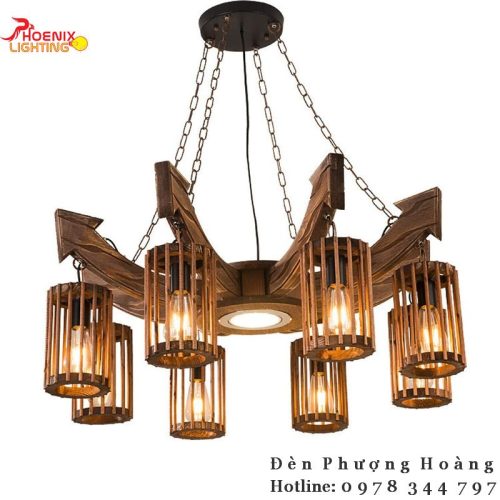 Đèn Chùm Gỗ Retro Light Trang Trí Nhà Tre Nhà Gỗ PHDC12