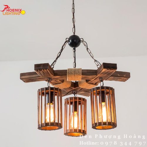 Đèn Chùm Gỗ Retro Trang Trí Nhà Hàng Quán Cà Phê Homestay PHDC15