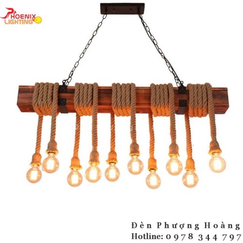 Đèn Thả Chùm Gỗ Dây Thừng Phong Cách Retro PHTC07