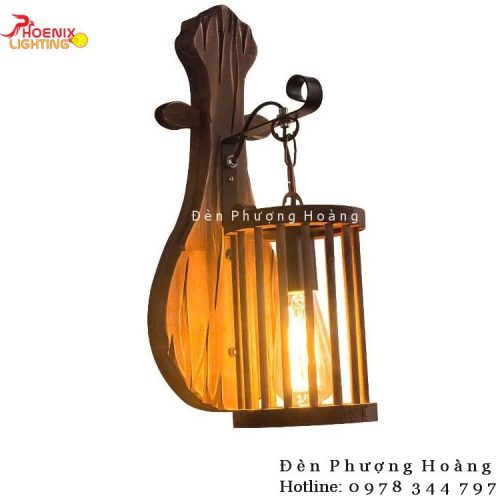 Đèn gỗ treo tường decor chiếc đàn tì bà PHTU04