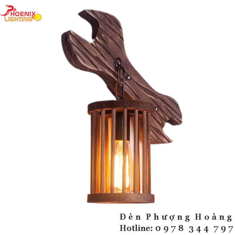 Đèn gỗ treo tường hình cờ lê cơ khí PHTU06