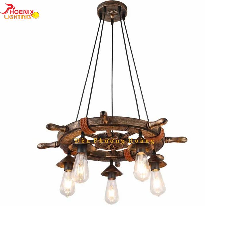 Đèn Chùm Cổ Điển Hình Bánh Lái Tàu Trang Trí Nhà Hàng Hầm Rượu PHT2199