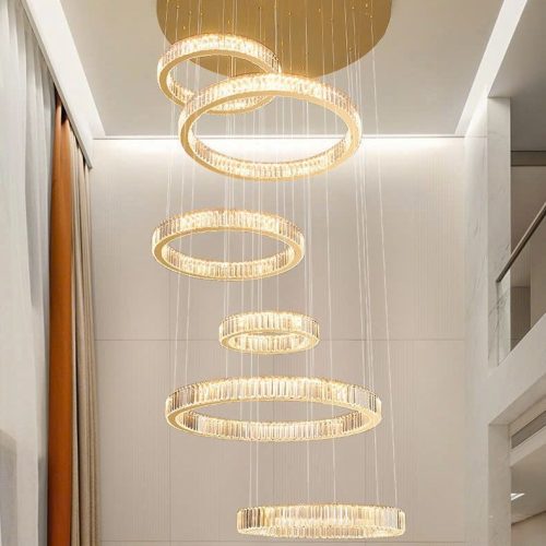 Đèn Chùm Pha Lê Thông Tầng 6 Vòng LED THD7053T6
