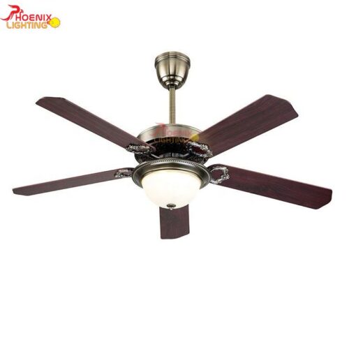 Đèn Quạt Trần 5 Cánh Gỗ Chao Đá PHQ121