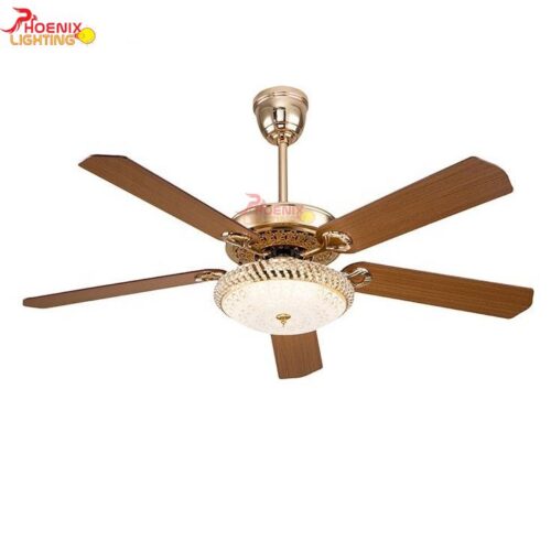 Quạt Trần Cánh Gỗ Màu Vàng Pha Lê PHQ107VG